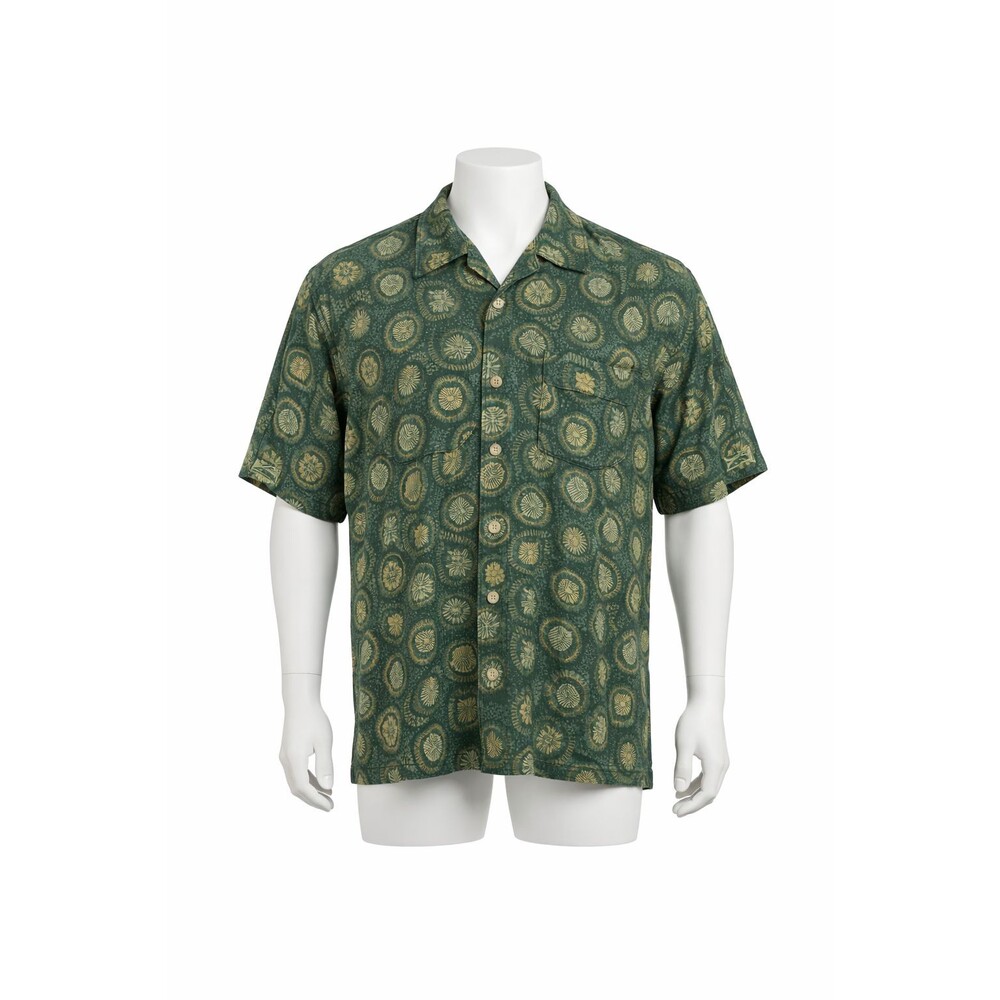 Re-Union Menswear Vintage Hawaiian Shirt Green Gold Polynesian Prin Men’s L